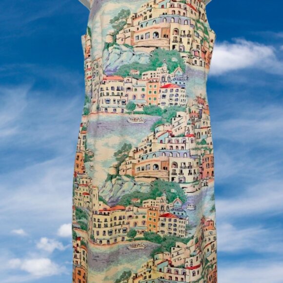 Talbots Sleeveless Shift Dress 10P Scenic Village Italy City Lined Prep Cruise - Picture 3 of 10